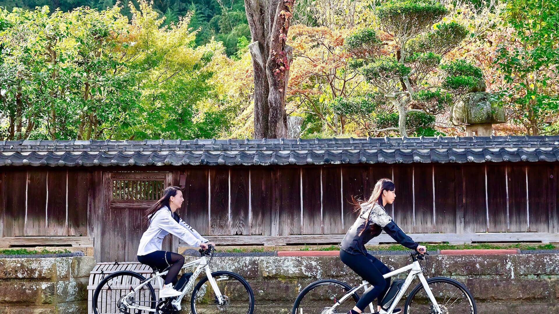 a woman is cycling